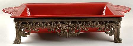 Corvella Red 19" Rectangular Baker w/Metal Stand