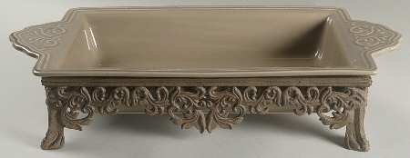 Corvella Taupe 19" Rectangular Baker w/Metal Stand