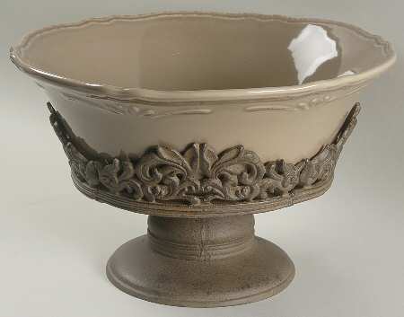 Corvella Taupe 12" Salad Serving Bowl & Metal Stand