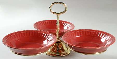 Italiana Red 7" x 12" 3-Part Relish & Metal Stand (CERC) HC