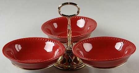 Pearl Red 7" x 12" 3-Part Relish & Metal Stand (CERC) HC