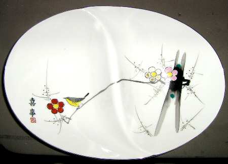 Plum Blossom Oval Divided Vegetable Bowl