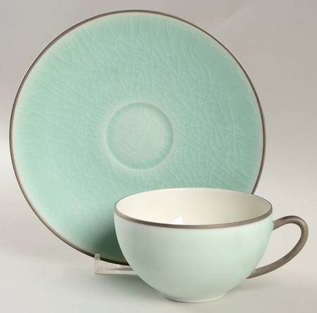 Crackle Iced Up Blue Lagoon Flat Cup & Saucer Set