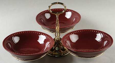 Pearl Merlot 7" x 12" 3-Part Relish & Metal Stand (CERC) HC