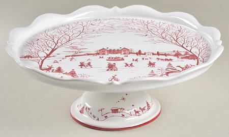 Country Estate Winter Holiday 12" Diameter Pedestal Cake Stand