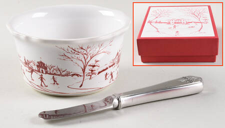 Country Estate Winter Holiday Ramekin & Spreader Dip Set