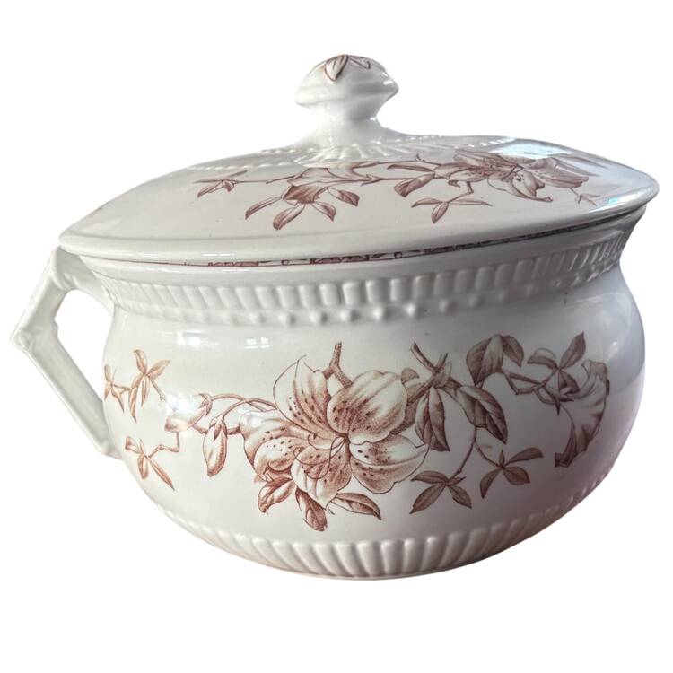 Floral Brown Chamber Pot & Lid