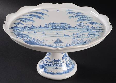 Country Estate Delft Blue 12" Diameter Pedestal Cake Stand