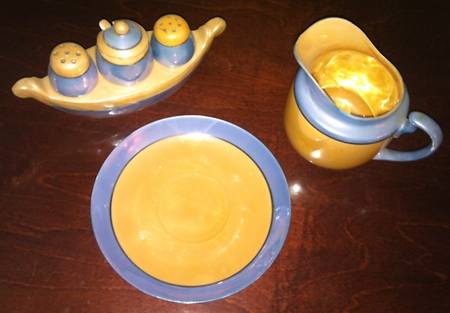 JAP339 5 Piece Condiment Set. Salt/Pepper/Jam-Mustard/Tra
