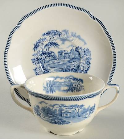 English Gardens Blue (Blue Band) Flat Bouillon Cup & Saucer