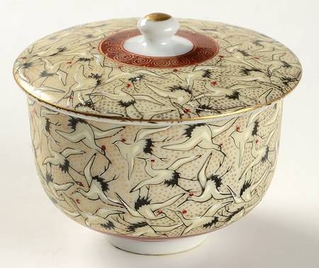 Thousand Cranes Flat Cup & Lid Set