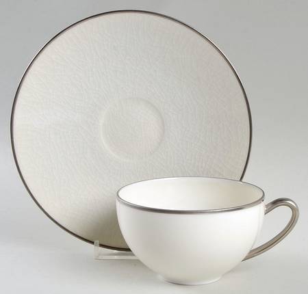 Crackle Iced Up Ivory Flat Cup & Saucer Set