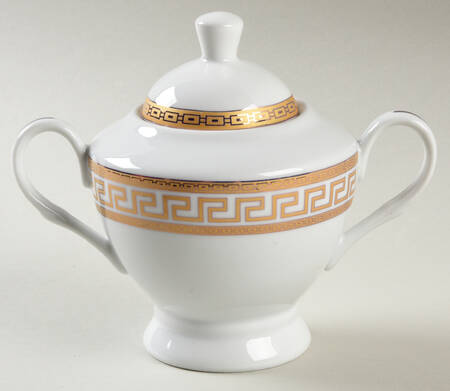 Greek Key Gold Sugar Bowl & Lid