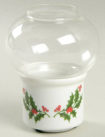 Christmas Holly (Smooth Edge) Votive Candleholder with Glass Globe