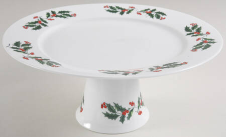 Christmas Holly (Smooth Edge) 10" Diameter Pedestal Cake Stand