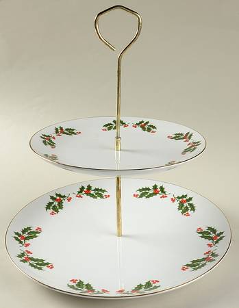 Christmas Holly (Smooth Edge) 2 Tiered Serving Tray (Dinner & Salad Plate)