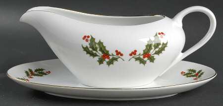 Christmas Holly (Smooth Edge) Gravy Boat & Underplate/Relish