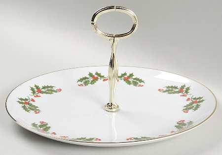 Christmas Holly (Smooth Edge) Round Serving Plate with Handle (DP)