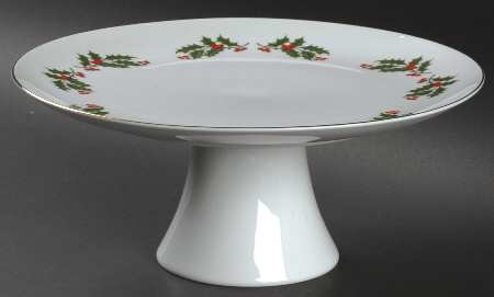 Christmas Holly (Smooth Edge) 10" Diameter Pedestal Cake Stand