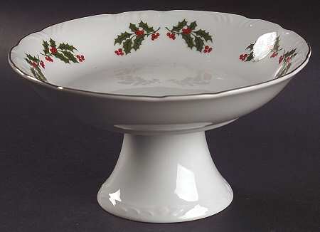 Christmas Holly (Smooth Edge) Round Compote (Height X Width)