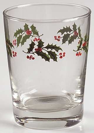 Christmas Holly (Smooth Edge) Glassware Double Old Fashioned