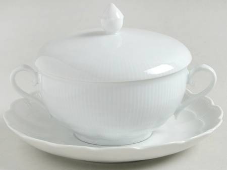 Romantica All White Cream Soup Bowl & Saucer Set with Lid
