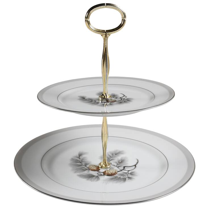 Silver Pine 6 5/8"-10"  2 Tiered Serving Tray (Dp, Sp) HC