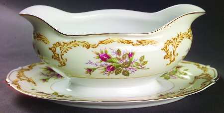 Rose Bud Gravy Boat with Attached Underplate