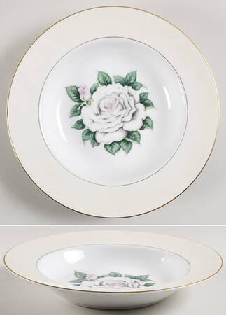 White Rose Rim Soup Bowl