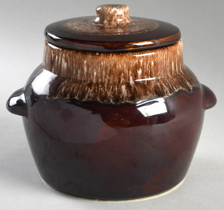 Brown Drip Bean Pot & Lid by Kathy Kale