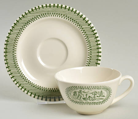 Country Life Green Flat Cup & Saucer Set