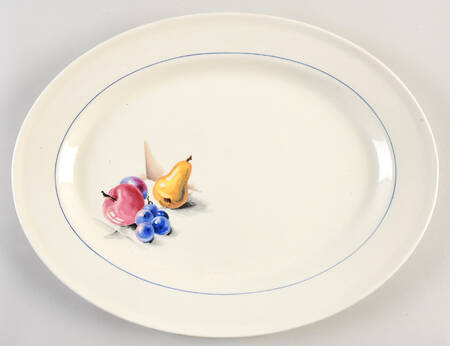 Fruits (Inner Blue Verge) 15" Oval Serving Platter by Edwin Knowles