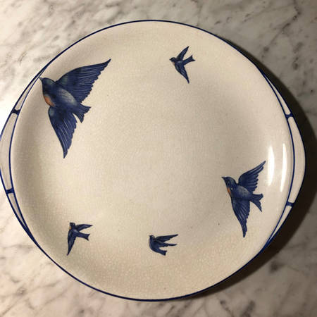 Blue Bird Handled Cake Plate