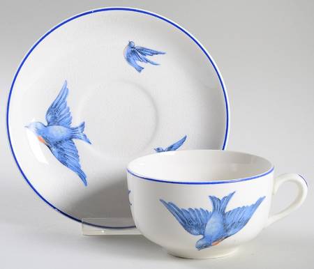 Blue Bird Footed Cup & Saucer Set