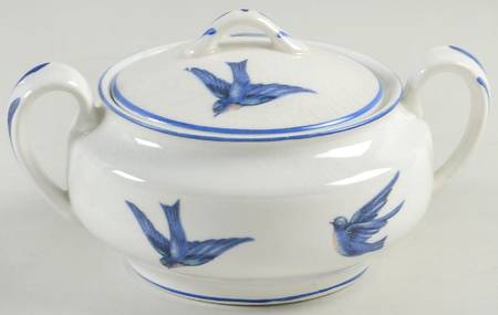 Blue Bird Sugar Bowl & Lid
