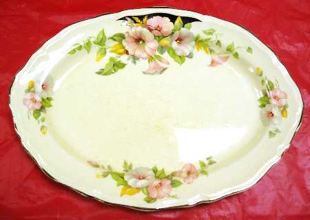 Morning Glory (Platinum Trim) 14" Oval Serving Platter