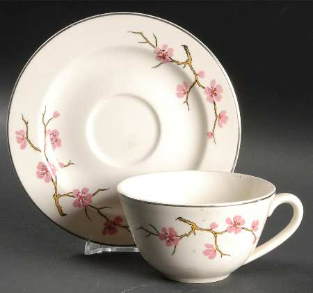 Peach Blossom Flat Cup & Saucer Set