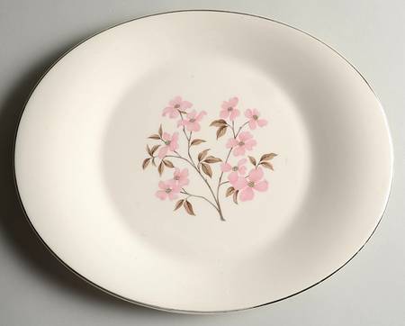 Pink Dogwood (Platinum Trim) 12" Oval Serving Platter