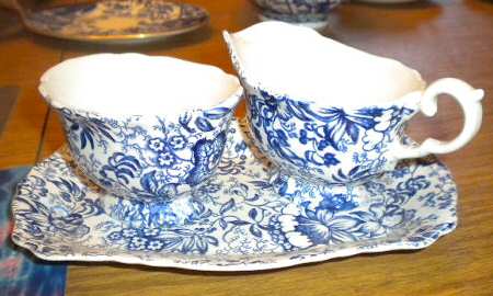 18th Century Chintz (Old, No Trim) Mini Creamer & Open Sugar with Tray
