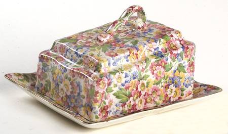 Apple Blossom Chintz Cheese Dish with Lid (Wedge)