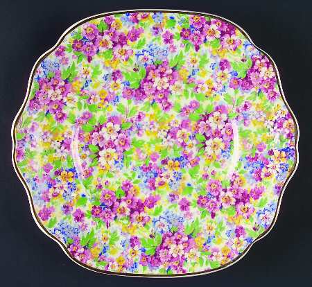 Apple Blossom Chintz Square Handled Cake Plate