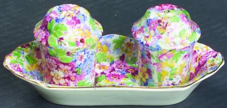 Apple Blossom Chintz (3 Pc) Salt & Pepper Tray Set