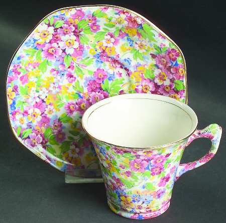 Apple Blossom Chintz Flat Cup & Saucer Set