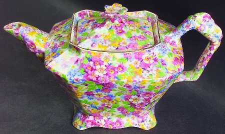 Apple Blossom Chintz Square Diamond Teapot & Lid