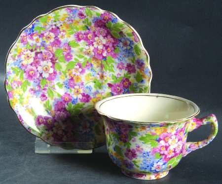 Apple Blossom Chintz Flat Cup & Saucer Set