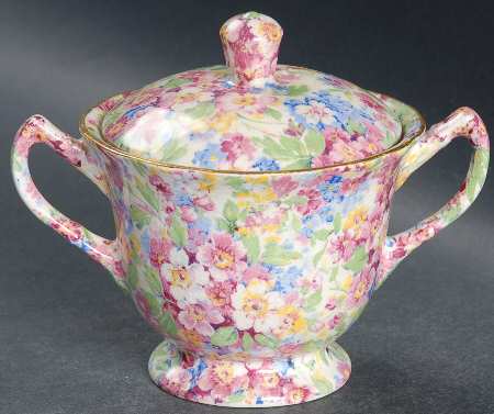 Apple Blossom Chintz Diamond Sugar Bowl & Lid