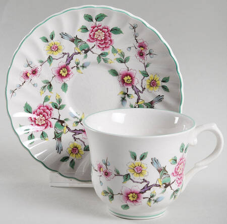 Chinese Rose Footed Cup & Saucer Set by James Kent (England)