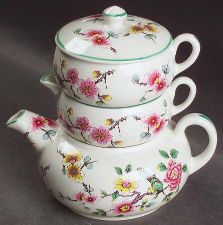Chinese Rose Mini Teapot Stacking Set (Creamer, Sugar)