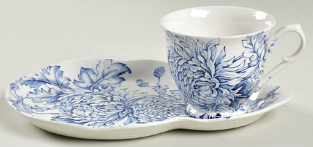 Chrysanthemum Blue Snack Plate & Cup Set