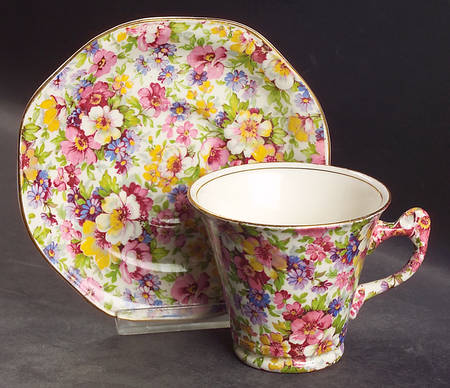 Dubarry (Old, No Globe Backstamp) Royal Shape Flat Cup & Saucer Set